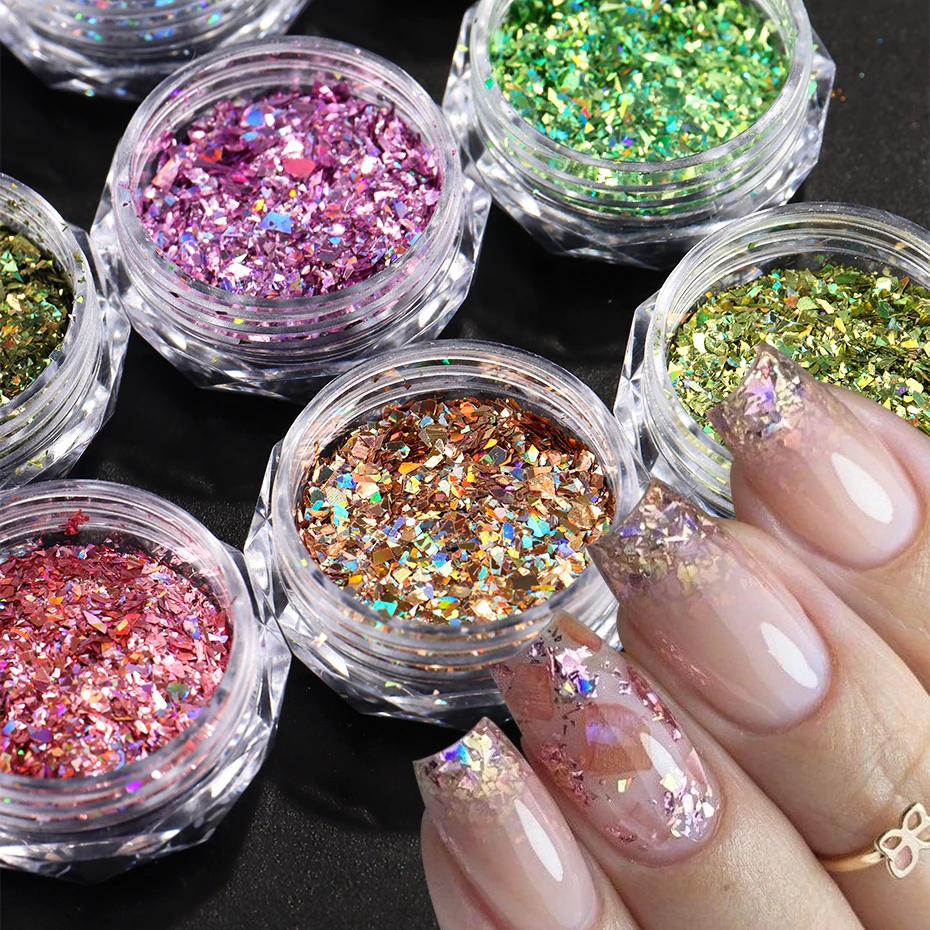 12 個不規則なホログラフィックネイルアートグリッタースパンコールキラキラネイルフレーク箔グリッターパウダーマーメイドメイクマニキュア装飾