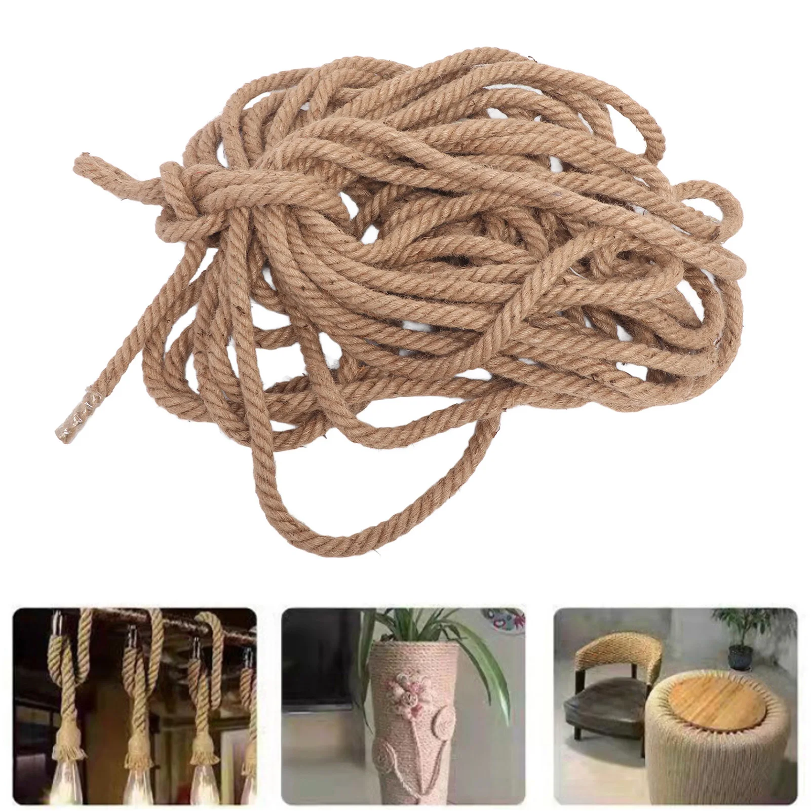 Twisted Yellow Hemp Rope Twisted Natural Thick Jute Rope Hammock Swing Boat Railing 26mm 500kg Bearing
