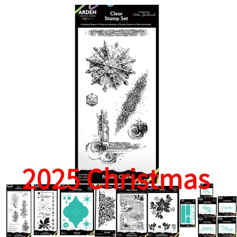 Blooms Frosted Charm Seasonal Joy Winter Merry Christmas Bright Peace Metal Cutting Die Stamp Scrapbook Stencil Photo Album DIY