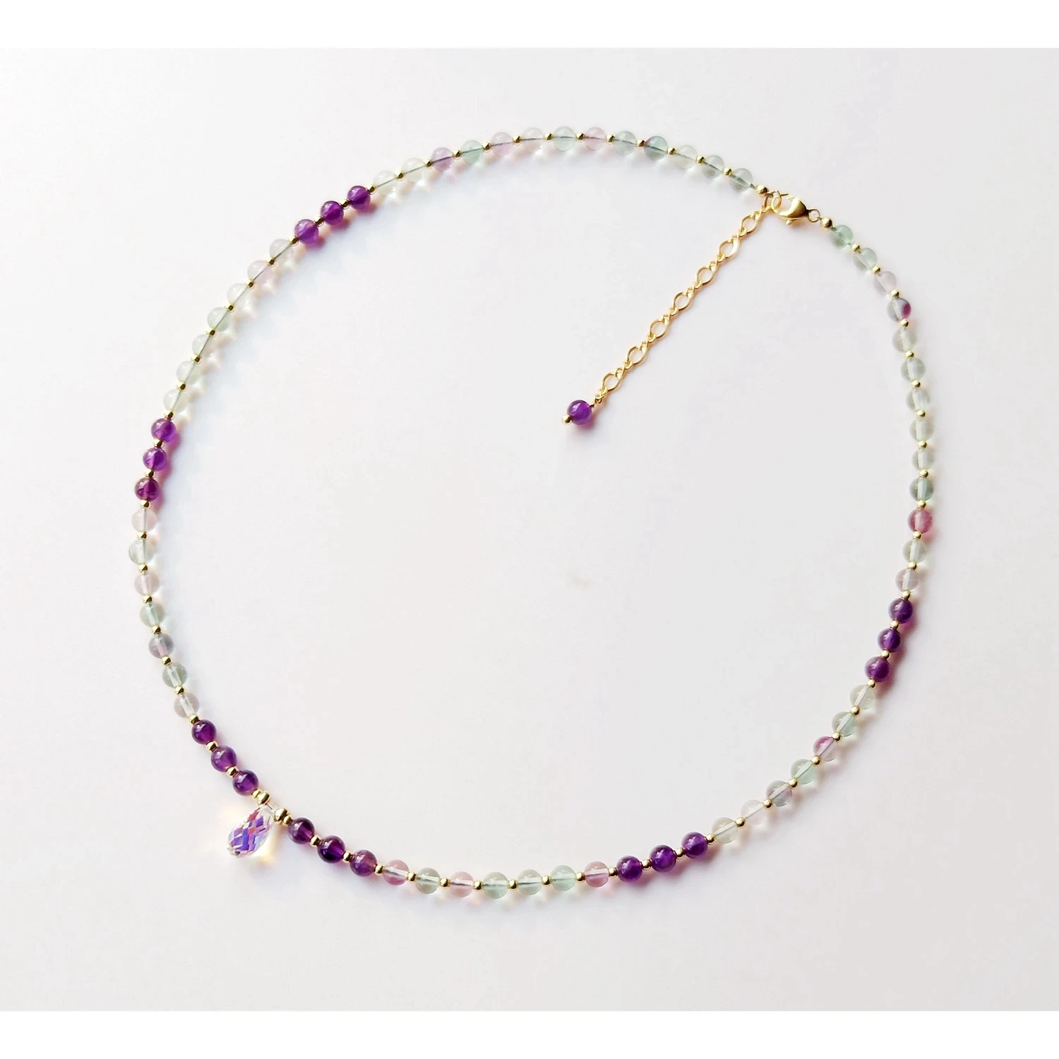 Lii Ji Natural Fluorite 2-8mm Beaded American 14K Gold Filled /Stainless Steel Necklace Handmade Jewelry