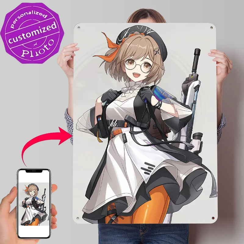 Anime Girl With Sniper Rifle Metal Poster Customized Wall Art Retro Vintage Metal Signs for Man Cave Gamer Decoration Room Decor