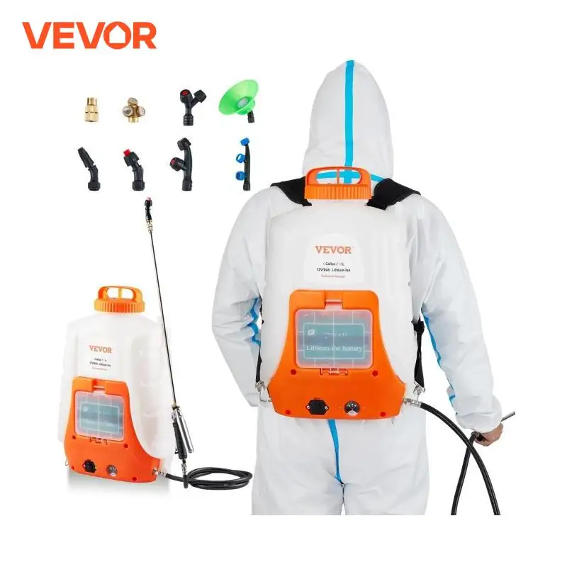 VEVOR Battery Powered Backpack Sprayer Adjustable Pressure 4 Gallon Tank with 8/ 6 Nozzles 2 Wands for Weeding Spraying Cleaning