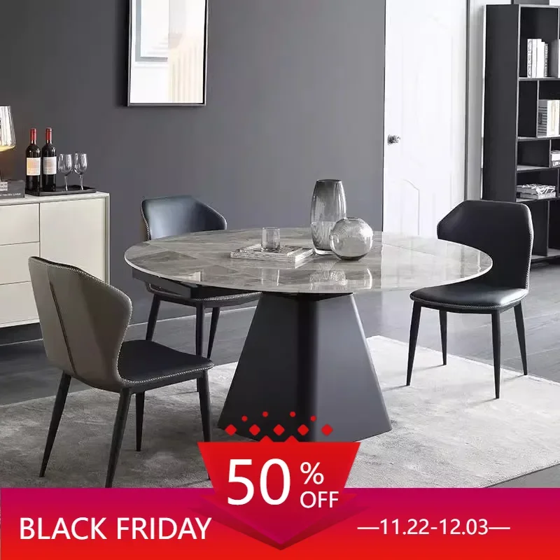 

Rock Panel Retractable Dining Table Modern Luxury Simple Modern Rotating Square Circular Dining Table Mesa Household Sets YX50DT