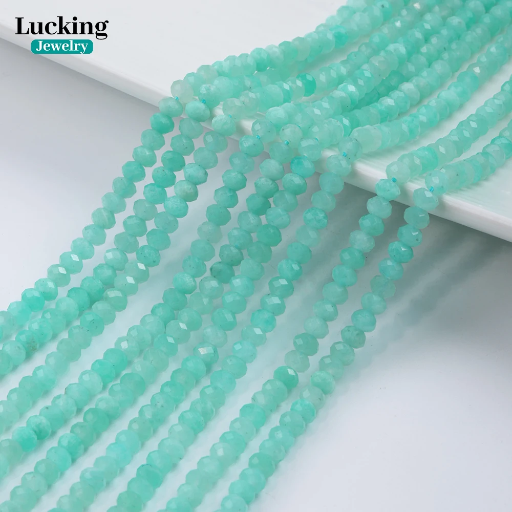 Rara amazonita Natural de Mozambique, Rondelle facetado de 3x4mm, color cian único para fabricación de joyería, manualidades de cristal curativo DIY
