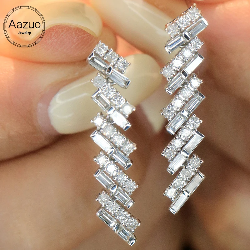 Aazuo Fine Jewelry 18K White Gold Natural Diamond 1.0ct Fairy Luxury Drop  Earring Gifted For Women Advanced Wedding Party Au750