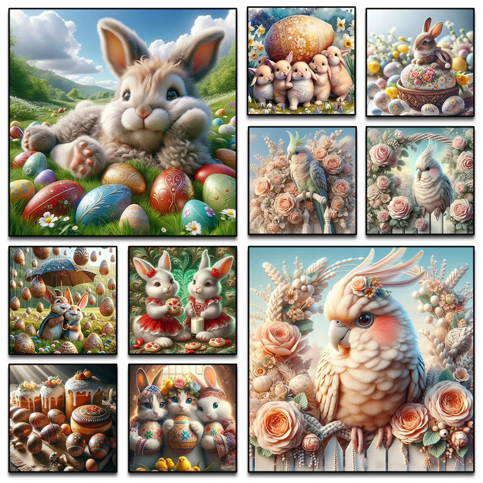 

Art Nouveau Diamond Embroidery DIY Bunny Eggs 2025 Easter Diamond Mosaic Handmade Cross Stitch Home Decoration Gift Wall Art