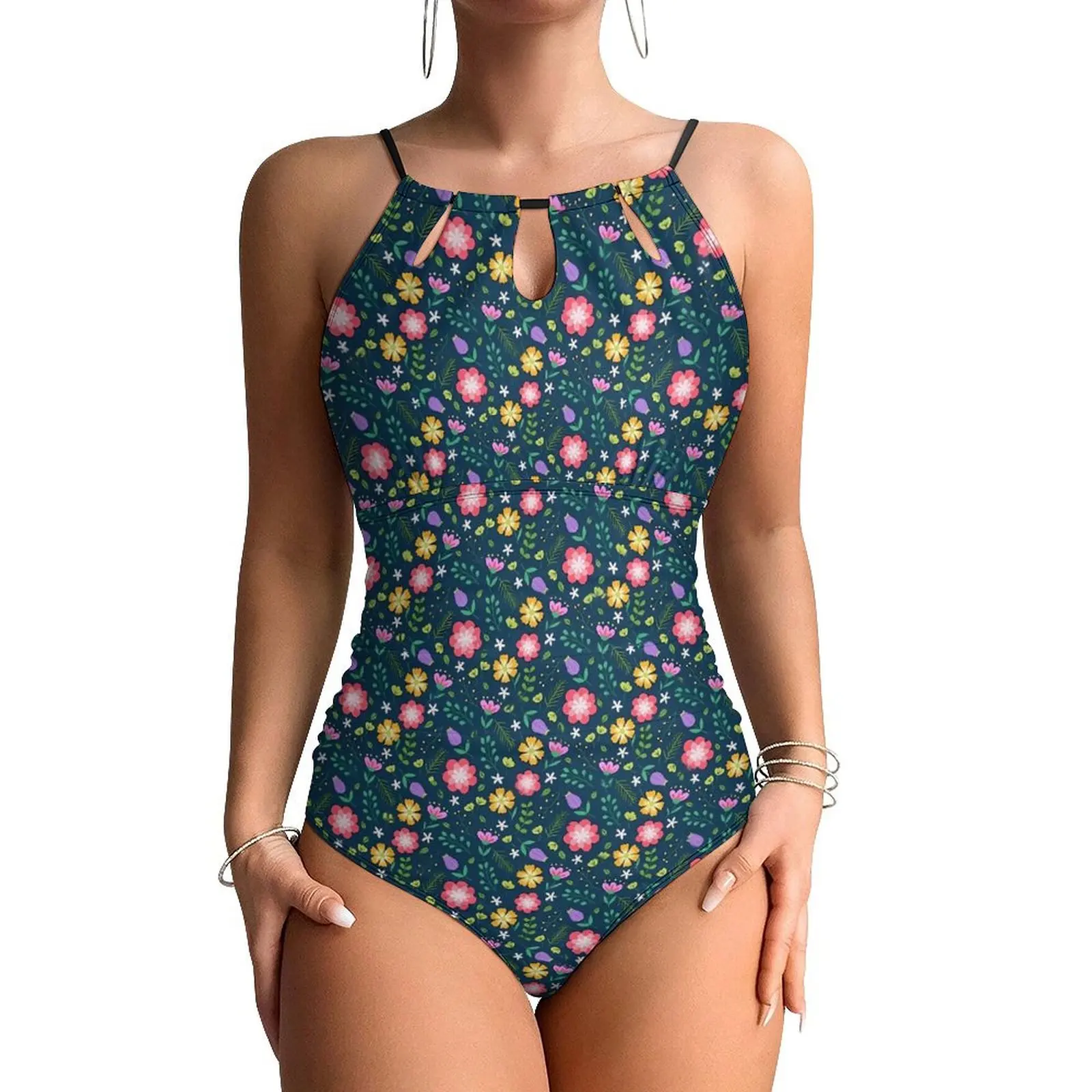 

Ditsy Floral Print Swimsuit Colorful Flower One Piece Swimwear Push Up Stylish Monokini Sexy Fitness Graphic Beach Outfits