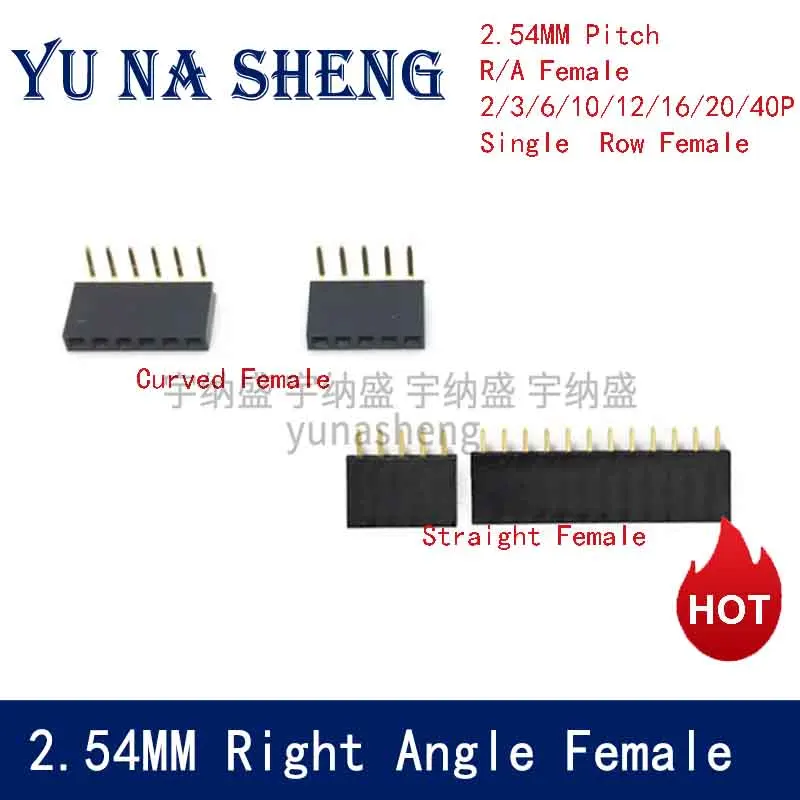 10PCS 2.54MM PITCH Right Angle FEMALE PIN HEADER Single Row Female Strip Connector Socket1x 3p/4p/6p/8p/20p / 40p