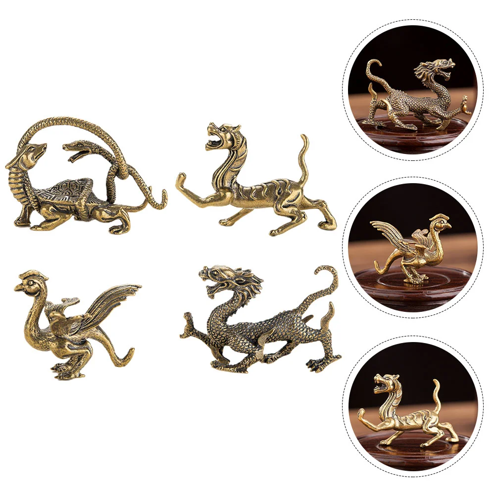 

4 Pcs Disposable Car Decor Ornaments Brass Four-direction God Figurine Small Animal Figure