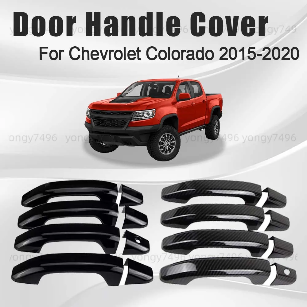 

Car Upgrade Carbon Fiber Glossy Black Chrome Silver Door Handle Cover For Chevrolet Colorado 2015-2020 Decoration Accessories