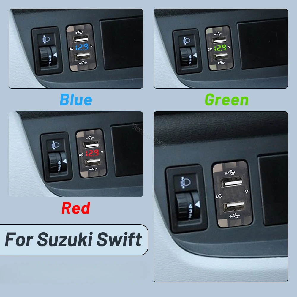 LED Voltage Meter Display Quick Charging Ports Usb Adapter for Suzuki SX4 Swift Grand Vitara 2006 2012 Interior Parts