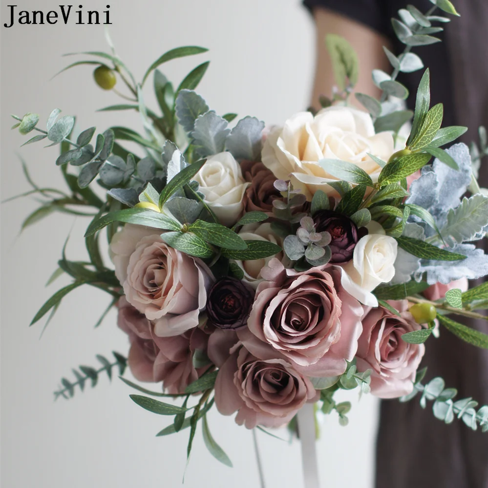 Janevini – Bouquet De fleurs artificielles pour mariée, Bouquet De mariage, Rose Blush Vintage, accessoires De mariage pour mariée