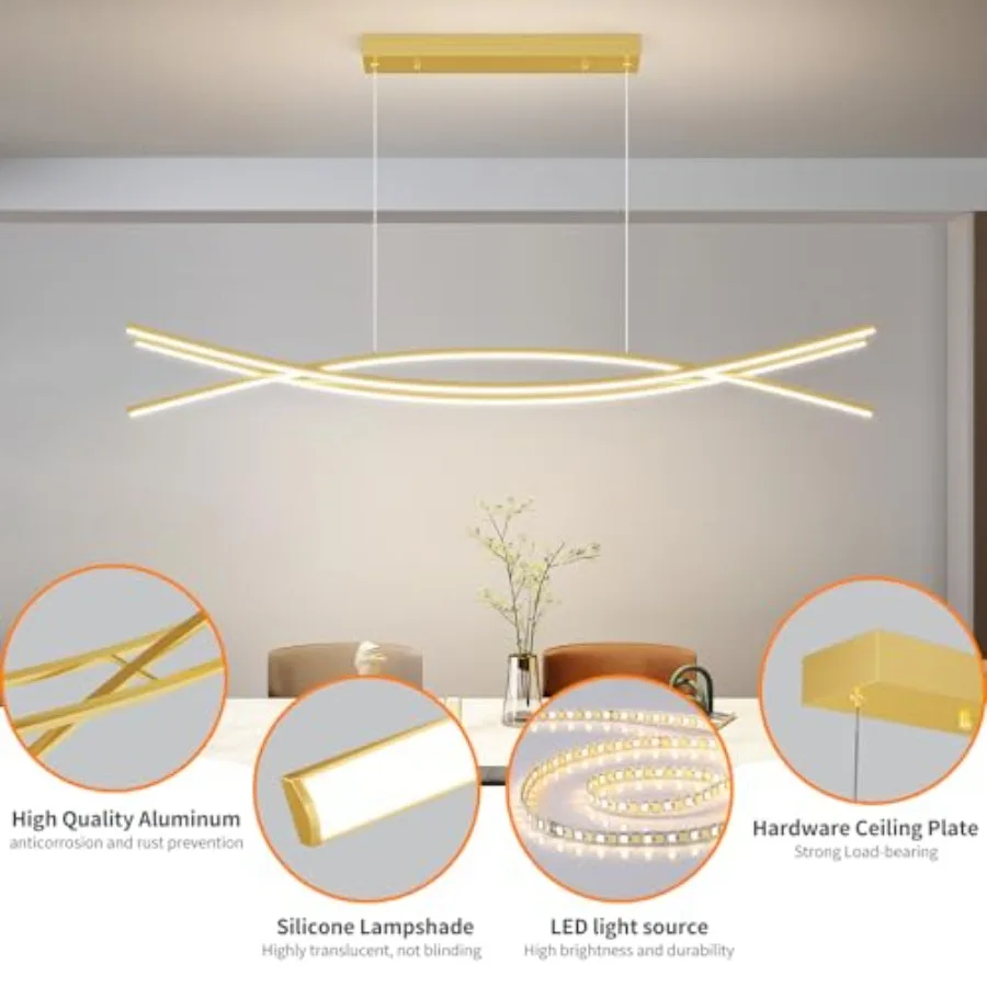 Modern Ceiling Chandelier Light Gold Pendant Light Fixtures with Remote Control 3000k-6500K Adjustable Color Temperature Alumin
