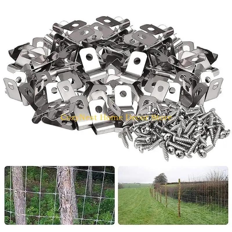 92MF Pack Of 100 Practical Stainless Steel Outdoor Wire Fence Clips For Garden Use