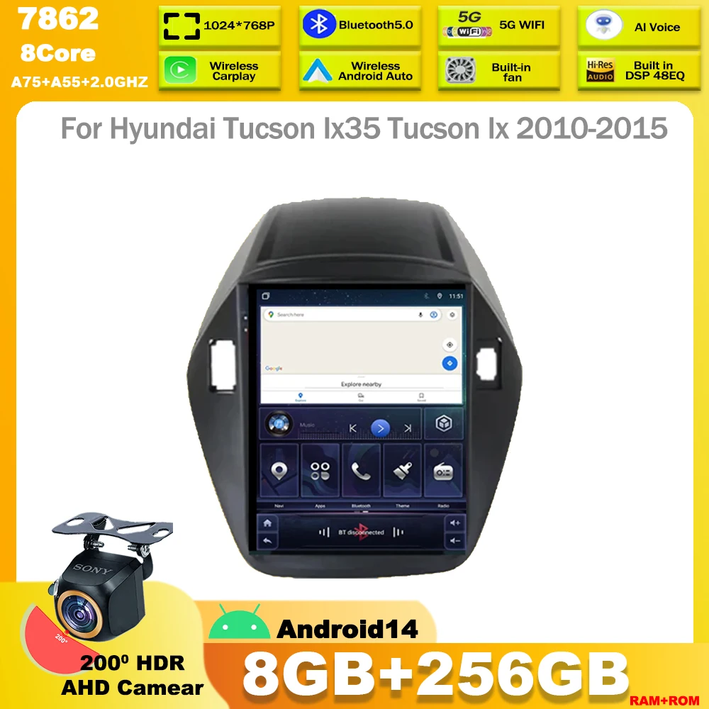 9.7 inch For Hyundai Tucson Ix35 Tucson Ix 2010-2015 Android 14 auto Car Radio Multimedia Video Player Navigation stereo Carplay