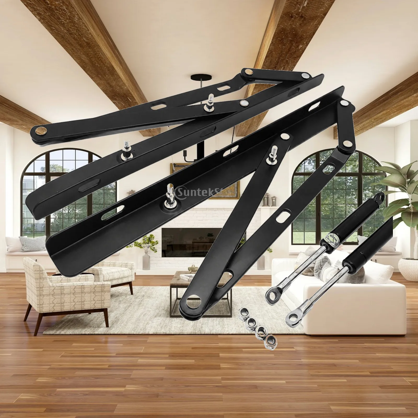 Steel Bed Support Rod for Lift Up Bed Frame with Threaded Mounting Posts and Nuts