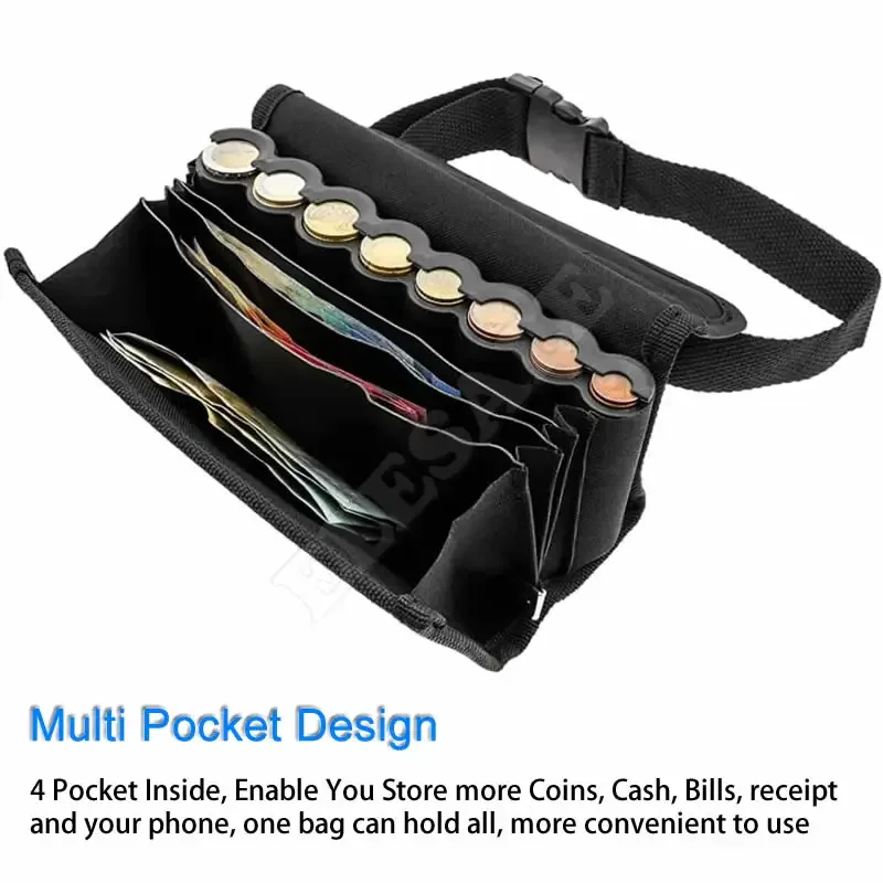 Portable Waiter\'s Driver 8 Slots Euro Coin Holder Hidden Safe Coin Collector Dispenser Fanny Pack Cash Receipt Waist Wallet Bag