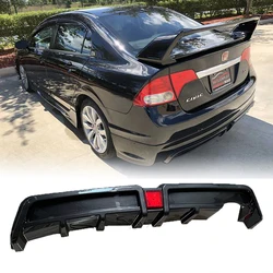 Rear Bumper Diffuser w/LED For 06-11 Honda Civic 4dr Mugen RR Carbon Fiber Style