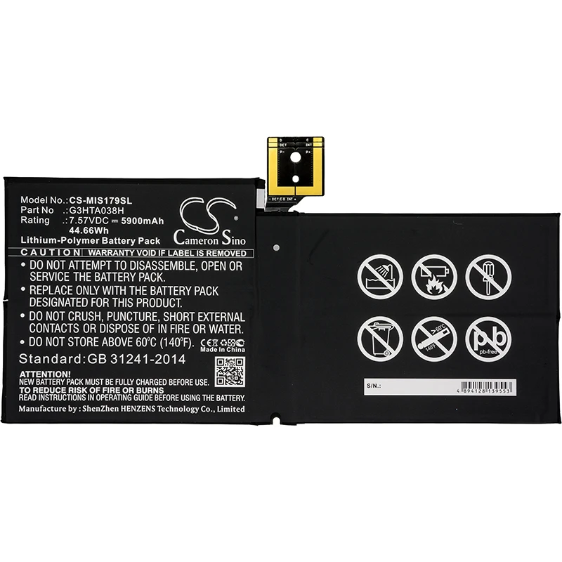 

Li-Polymer Tablet Battery for Microsoft,7.57V,5900mAh,Surface Pro 5 Surface Pro 5 1796,G3HTA038H DYNM02