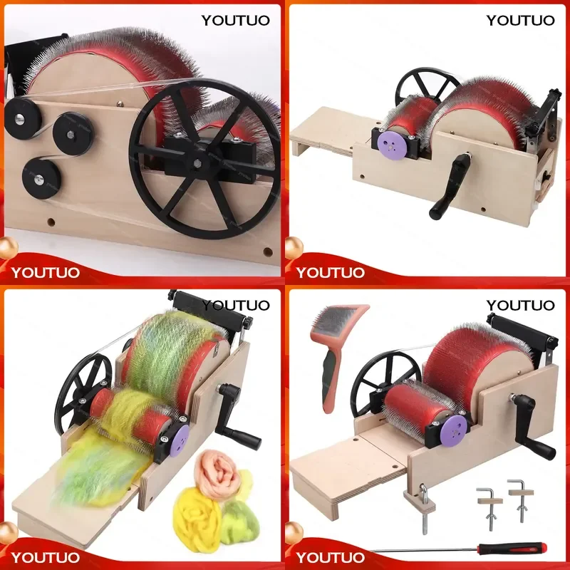  Portable Foldable Hand Crank Fiber Carder Needle Comb Clamp Wool Blending Tool  Pet Hair Felting and Spinning
