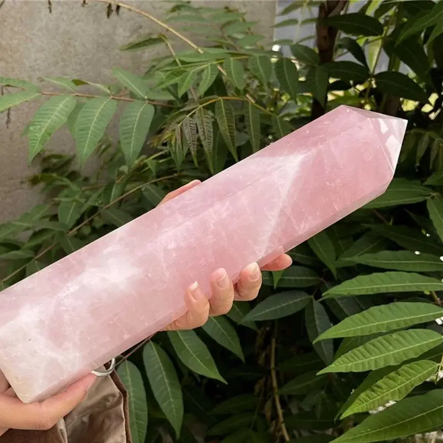 مسلة كريستال وردي زهر الكرز الطبيعي، عمود كوارتز، معدني، الريكي، شفاء، إزالة المغناطيسية #4