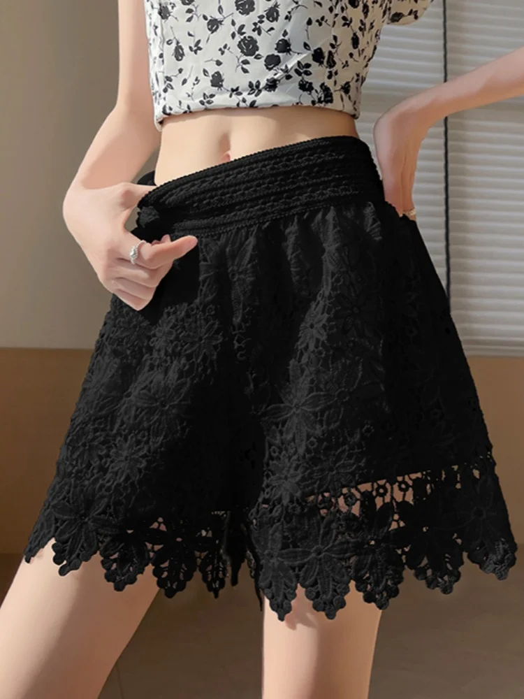 SMTHMA 여성 레이스 속이 빈 여름 반바지 숙녀 탄성 높은 허리 반바지 팬티 파티 Clubwear
