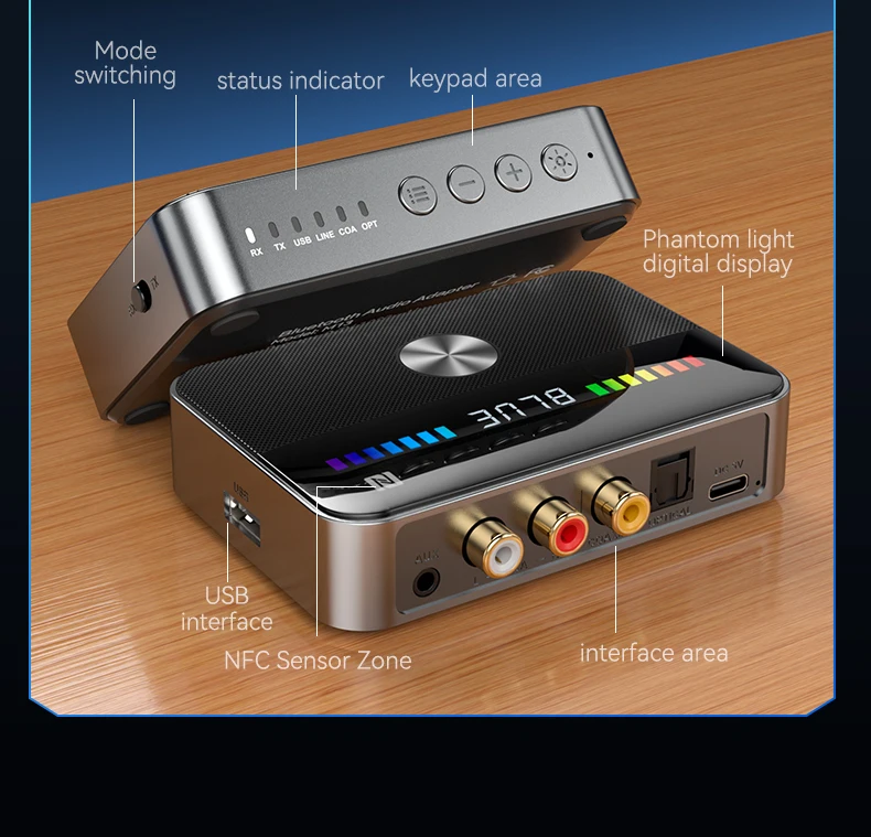 KEBIDUMEI NFC Bluetooth 6.0 Audio-Empfänger Sender RGB Audio-Adapter 3,5MM AUX RCA Koaxial Optischer DAC-Konverter für TV PC C – Detail 7