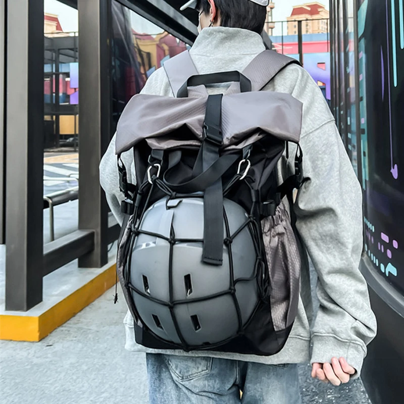 Multifunction Outdoor Sport Basketball Helmet Backpack Men Women Hip Hop Techwear Waterproof Roll-top Travel Bag