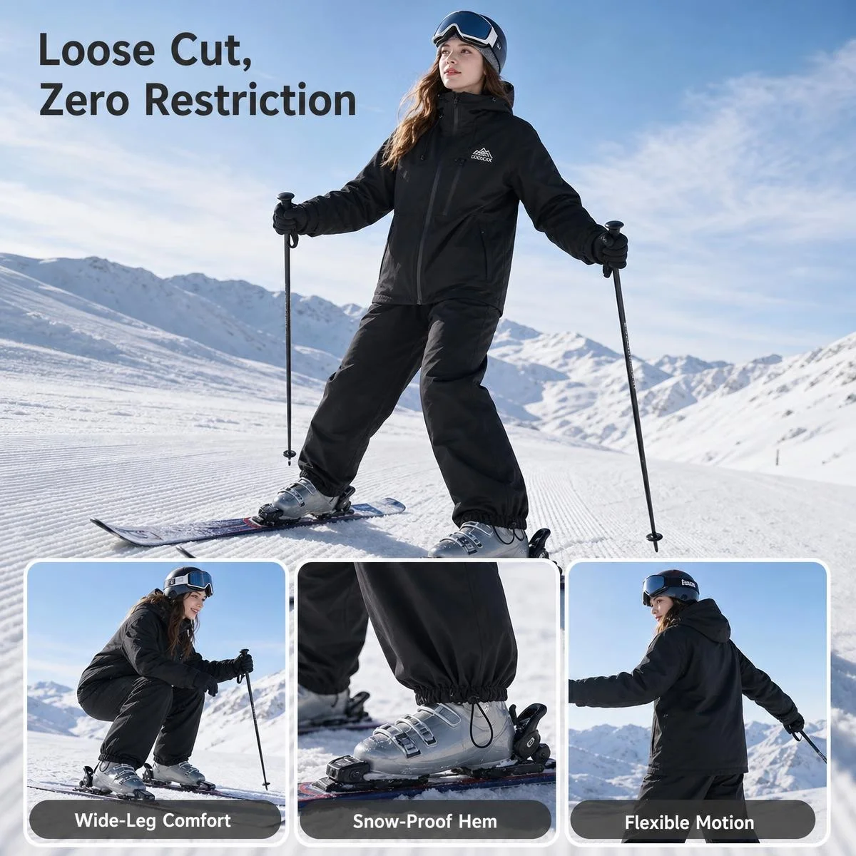 Unisex Ski Suit 2Pcs Winter Waterproof Wind Resistant Thermal Loose Couple Snowboarding Outfit