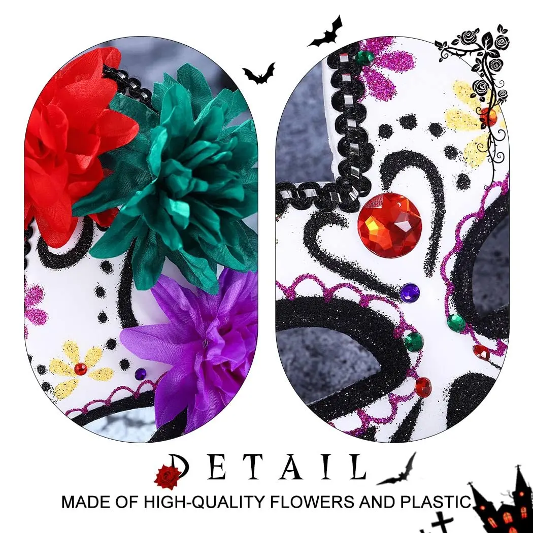 ハロウィン仮面舞踏会マスクフラワースカル死者の日アイマスク女性男性コスチュームマスクマルディグラハーフマスク