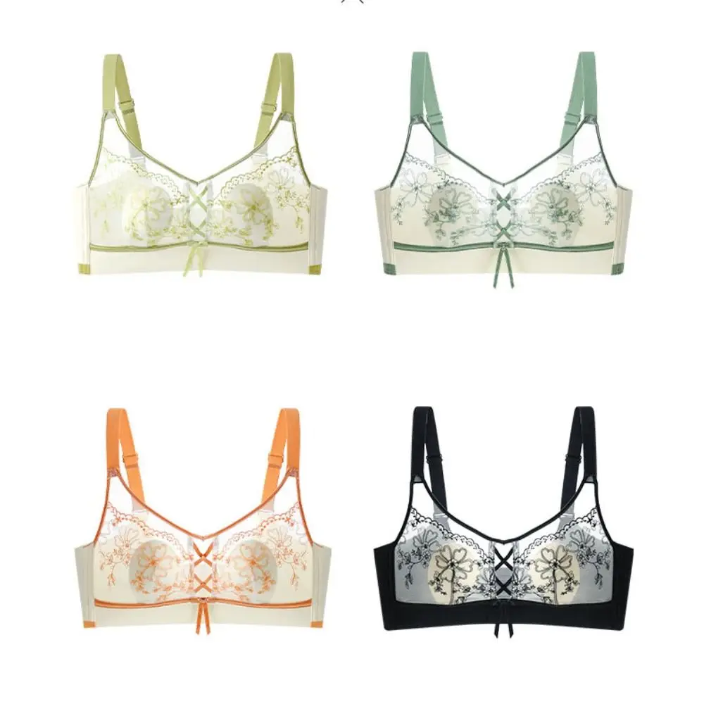 Big Cup Bowknot Lace Deep V Bra Mesh Thin Transparent Seamless Bras Women Lingerie Shockproof Push Up Underwear Women