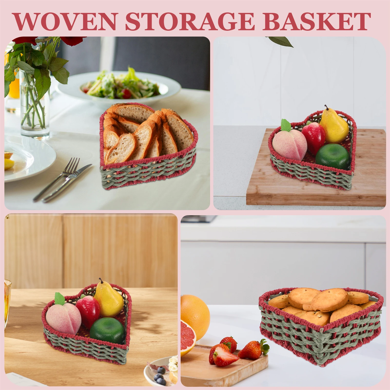 

Heart Shape Hand Woven Storage Basket Braided Paper Rope Organizer Small Laundry Basket Valentine Gift Home Decor