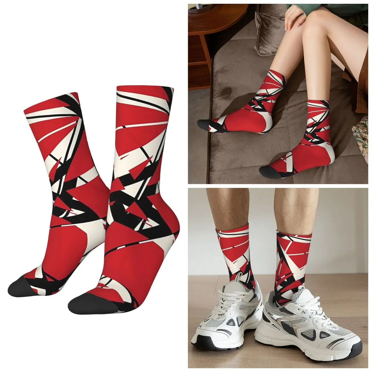 All Seasons EVH Authentic Stripes Design (red) Socks Harajuku Sport Middle Tube Socks Hip Hop Stockings for Men Women