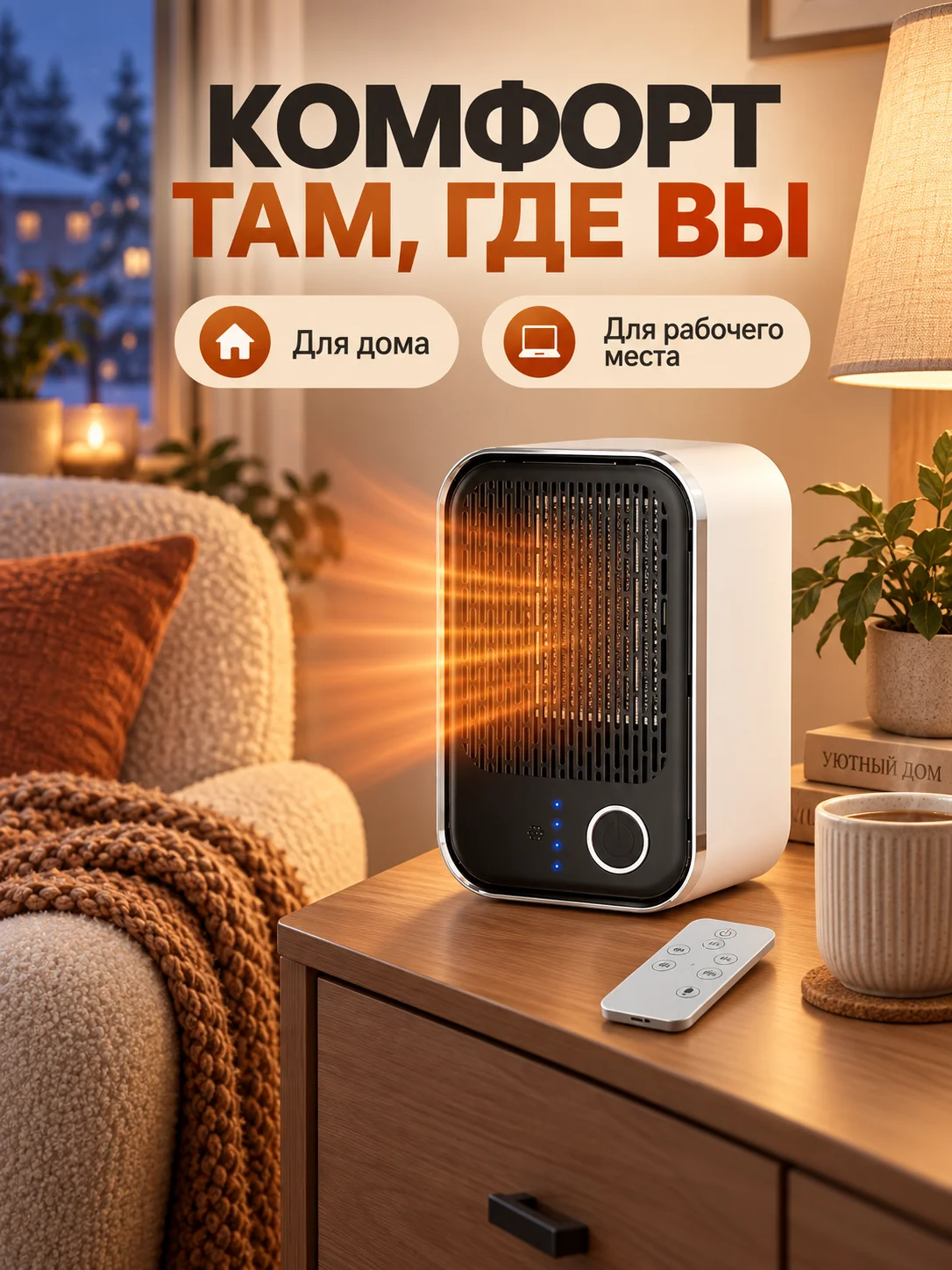 1600W Ceramic Space Heater with Remote Control, Timer & Adjustable Thermostat, 2 Heat Modes, Overheat & Tip-Over Protection