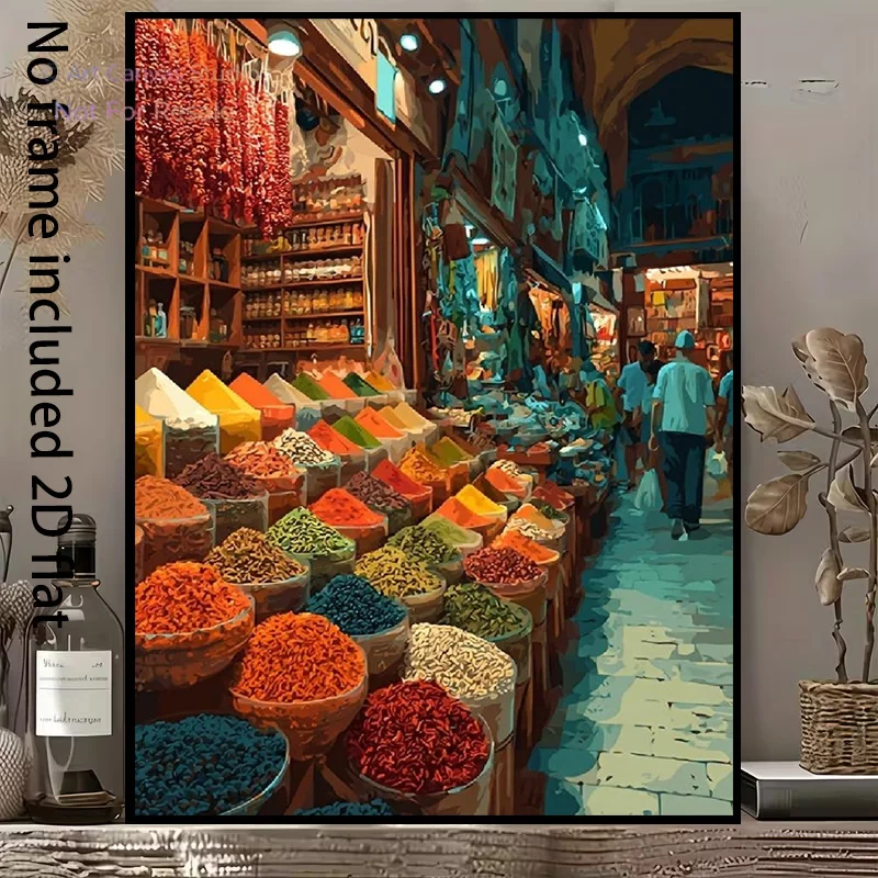 2D Flat, 1pc 1pcs Vertical Spice Market Canvas - Vibrant Indian Spice Chart Chart Suitable,, Dorm Decor, Frameless Multicolor