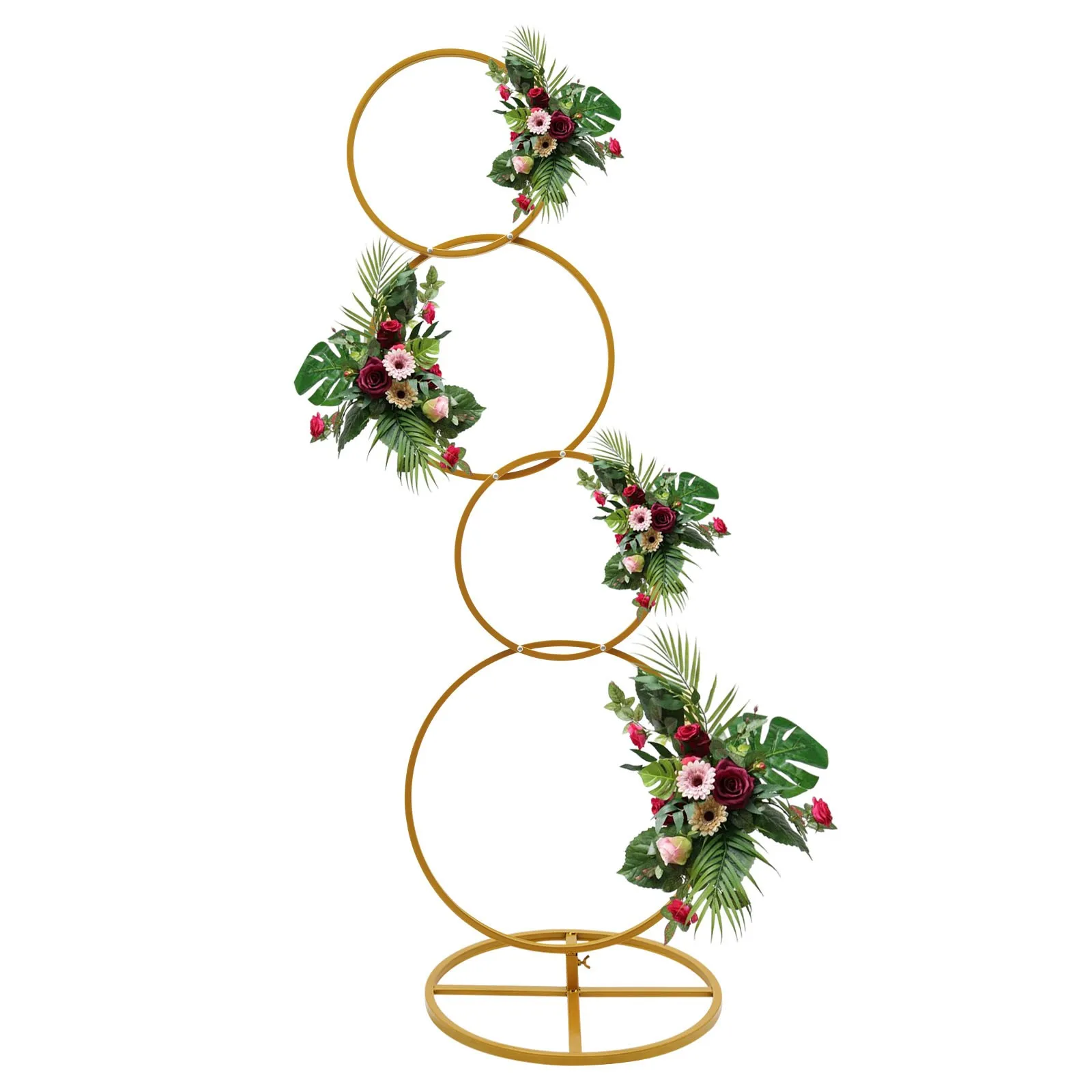 Support de toile de fond rond pour mariage de 1,53 m, arche florale en métal doré à 4 niveaux détachable pour centres de table de mariage, fêtes