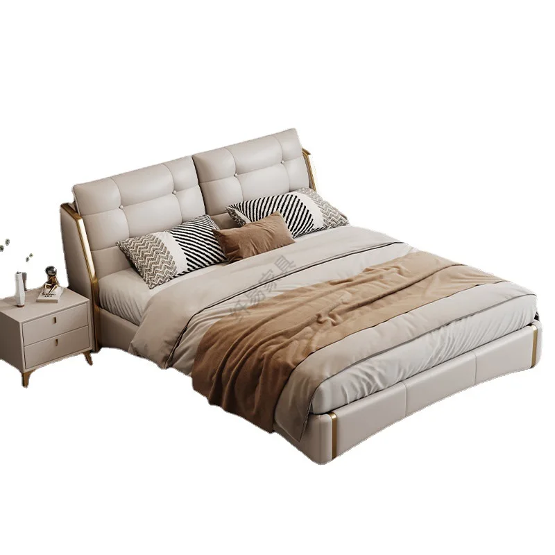 

Modern, light luxury, leather bed, master bedroom, high-end, atmospheric, double, Italian, simple, luxurious