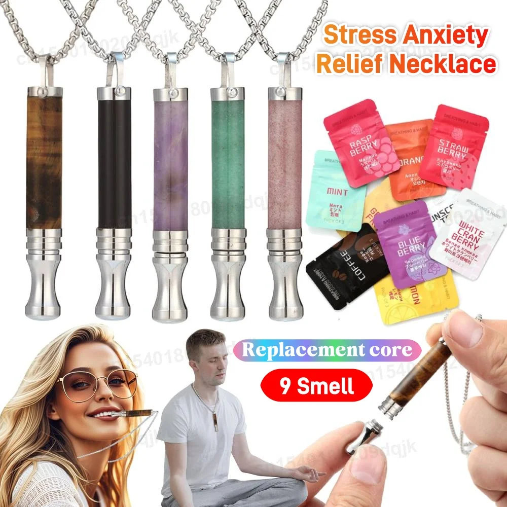 Stainless Steel Breathing Necklace for Anxiety Relief Breathlink Quit Smoking Vaping Necklace Stop Smoking Aids Fidget Necklaces