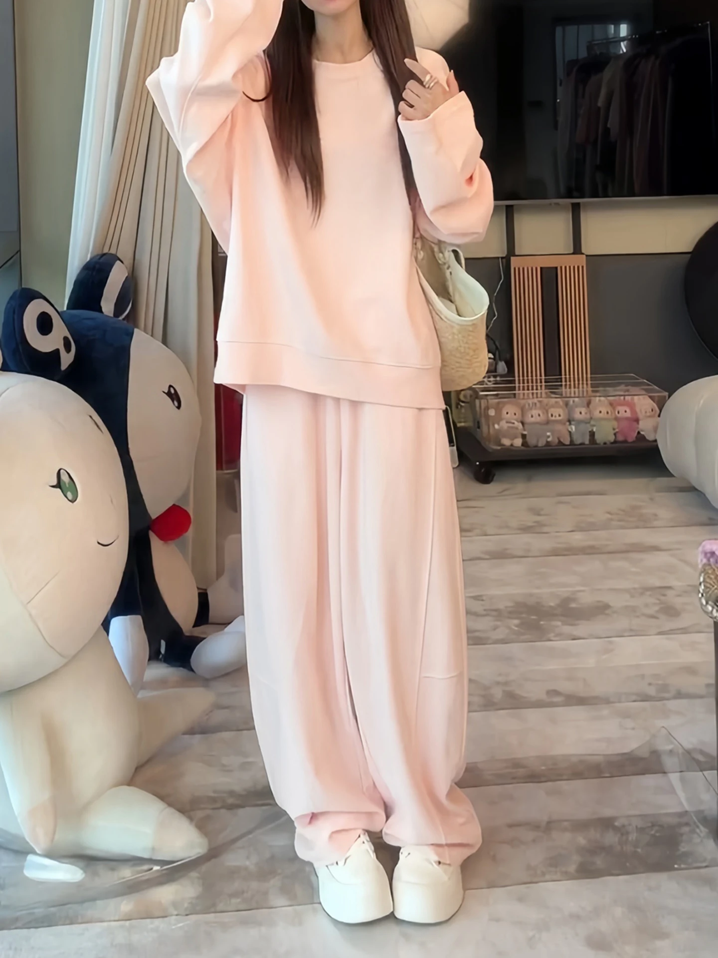 Fashionable Long Sleeve Top And Casual Pants Two-Piece Set for Town Outing Spring Autumn High Waist Loose Fit Comfortable