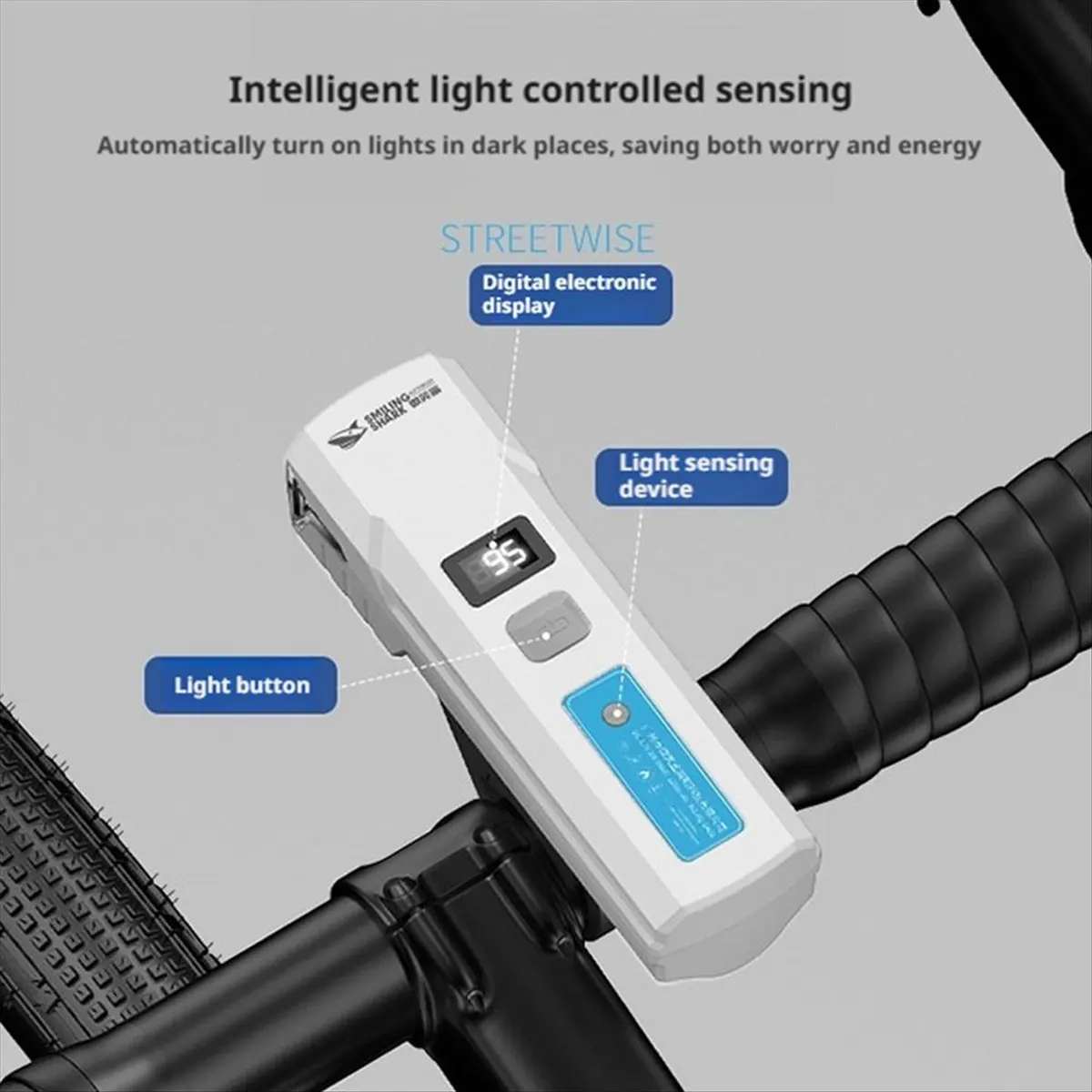 Farol de bicicleta com display digital, lanterna à prova d'água de alto brilho para passeios noturnos de montanha, branco