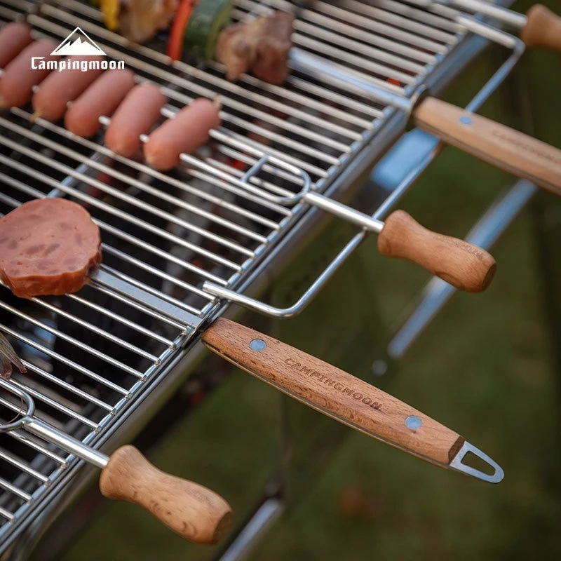 

Шампуры для барбекю CAMPINGMOON K-480 из нержавеющей стали с ручкой из массива дерева, 8 штук в наборе