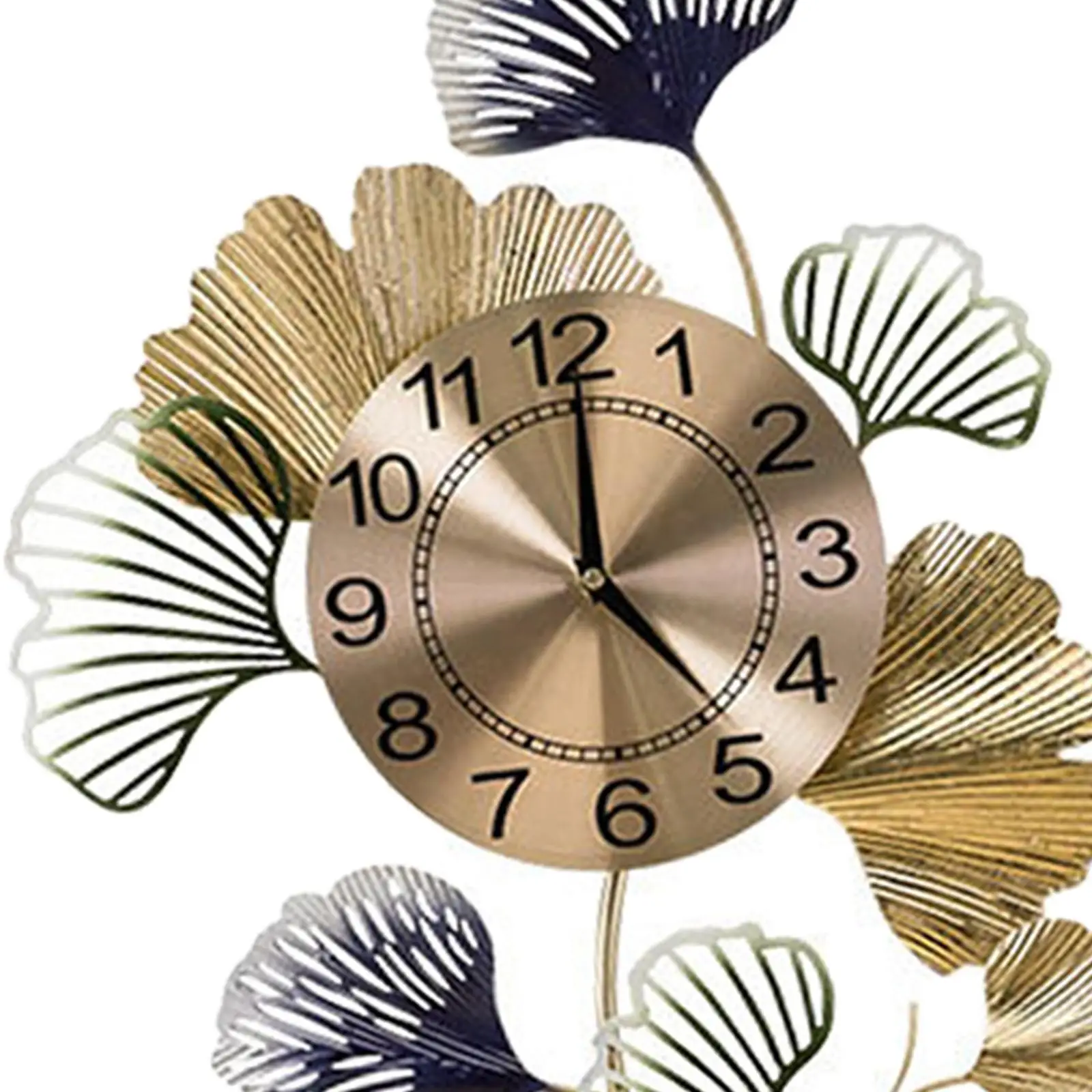 Silent Wall Clock Modern Hanging Art Decor Iron Frame Multicolor Leaves for Home Office Loft Hallway