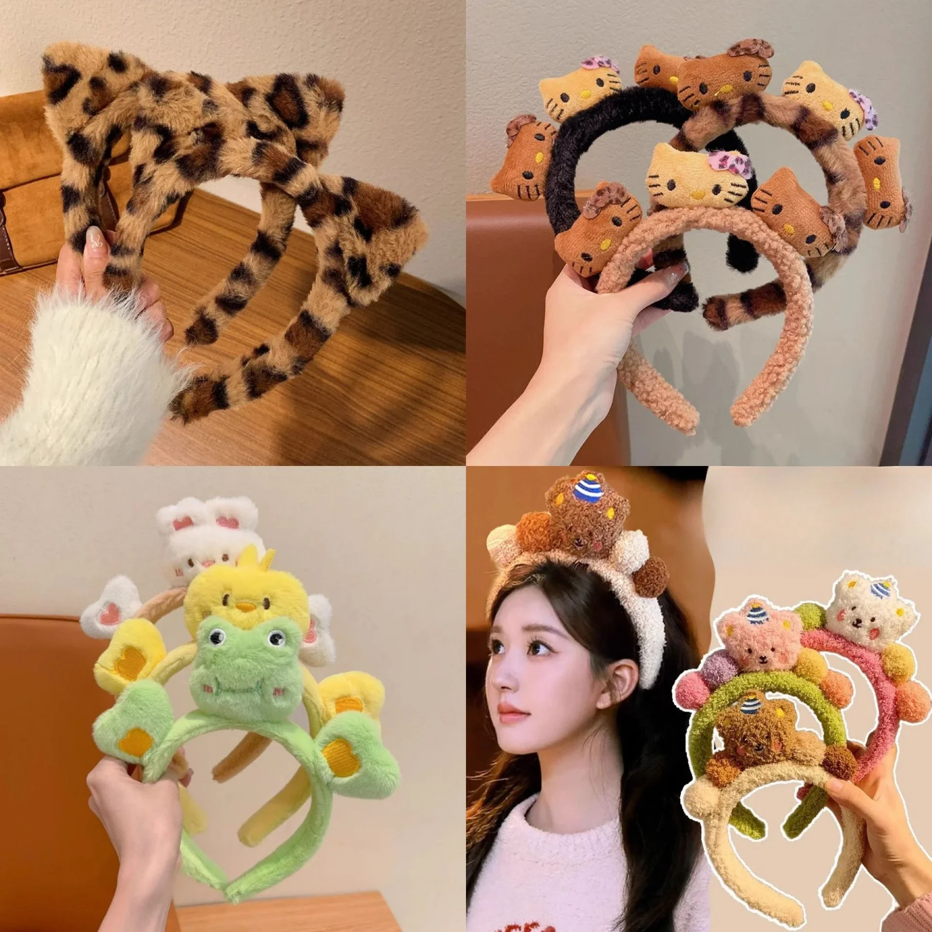 Autumn and Winter Plush Cartoon Headband High-end and Stylish Wash Face Headband Anti Slip Cute High Head Hair Accessory