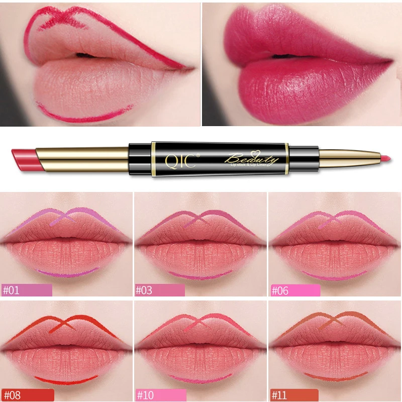 Impermeável Matte Lipstick Lápis, 2 em 1 Lip Liner, Vermelho Sexy, Longa Duração, Manter Maquiagem, Lipliner, Dupla Cabeçada, Tubule Lipstick Pen