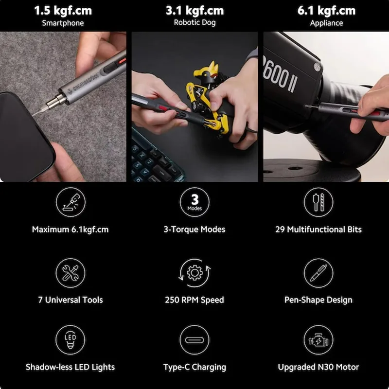 CS0702A Mini juego de destornilladores eléctricos de 3,6 V, destornillador multifuncional con perforación eléctrica, motor de alto par de 0,15-0,6 N.m