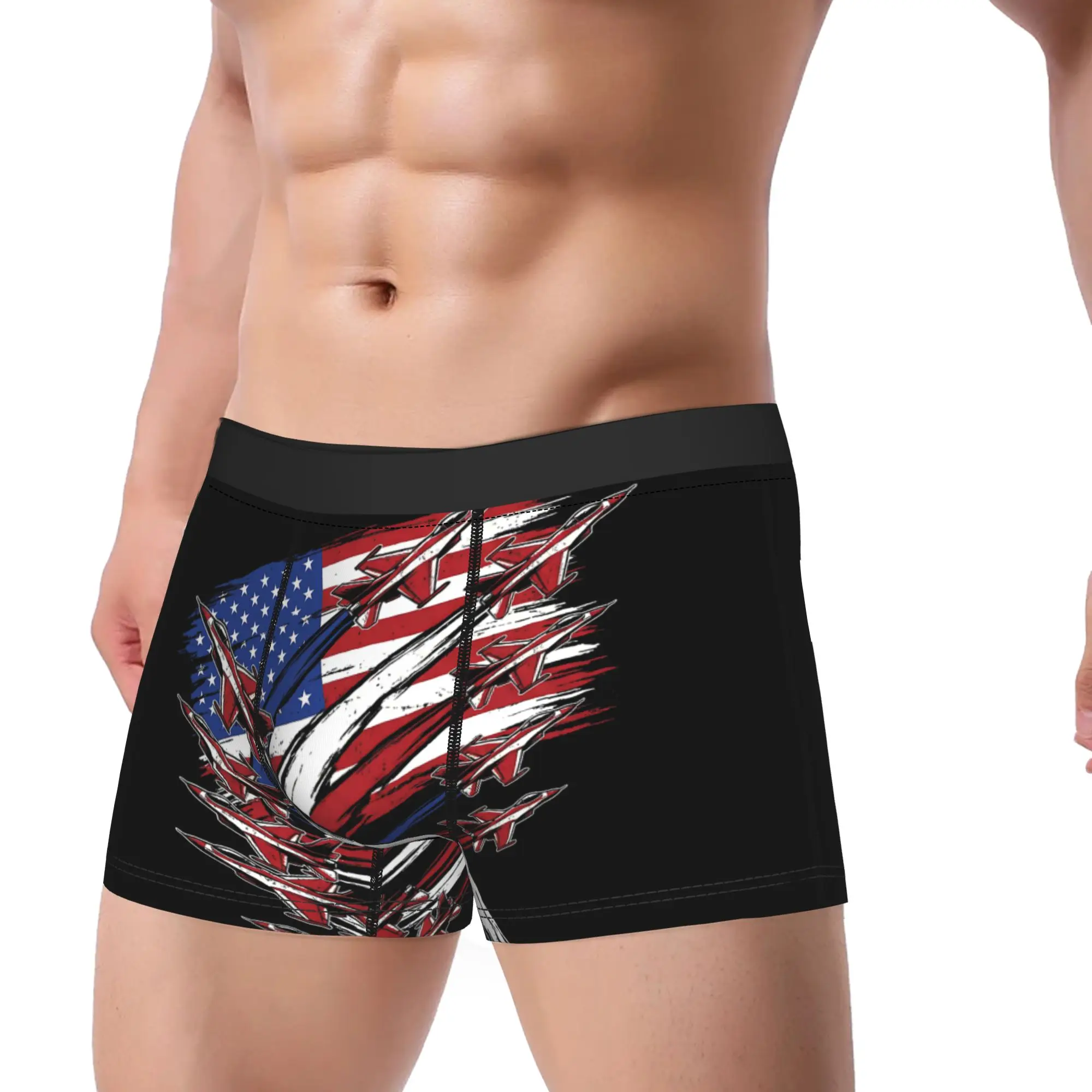 Patriotic Fighter American Flag Aviation Memorial Day Underpants Homme Panties Man Underwear Comfortable Shorts Boxer Briefs
