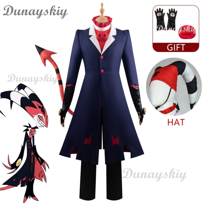 

Blitz Cosplay Costume Anime Cartoon Helluva Cos Boss Roleplay Men Outfits Tail Gloves Hat Outfits Male Disguise Halloween Suits