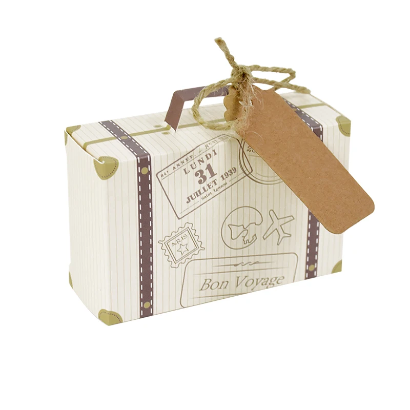 10pcs Mini Suitcase Candy Box Travel Map Classic Theme Gift Box For Wedding Birthday Favor Present Boxes Packing