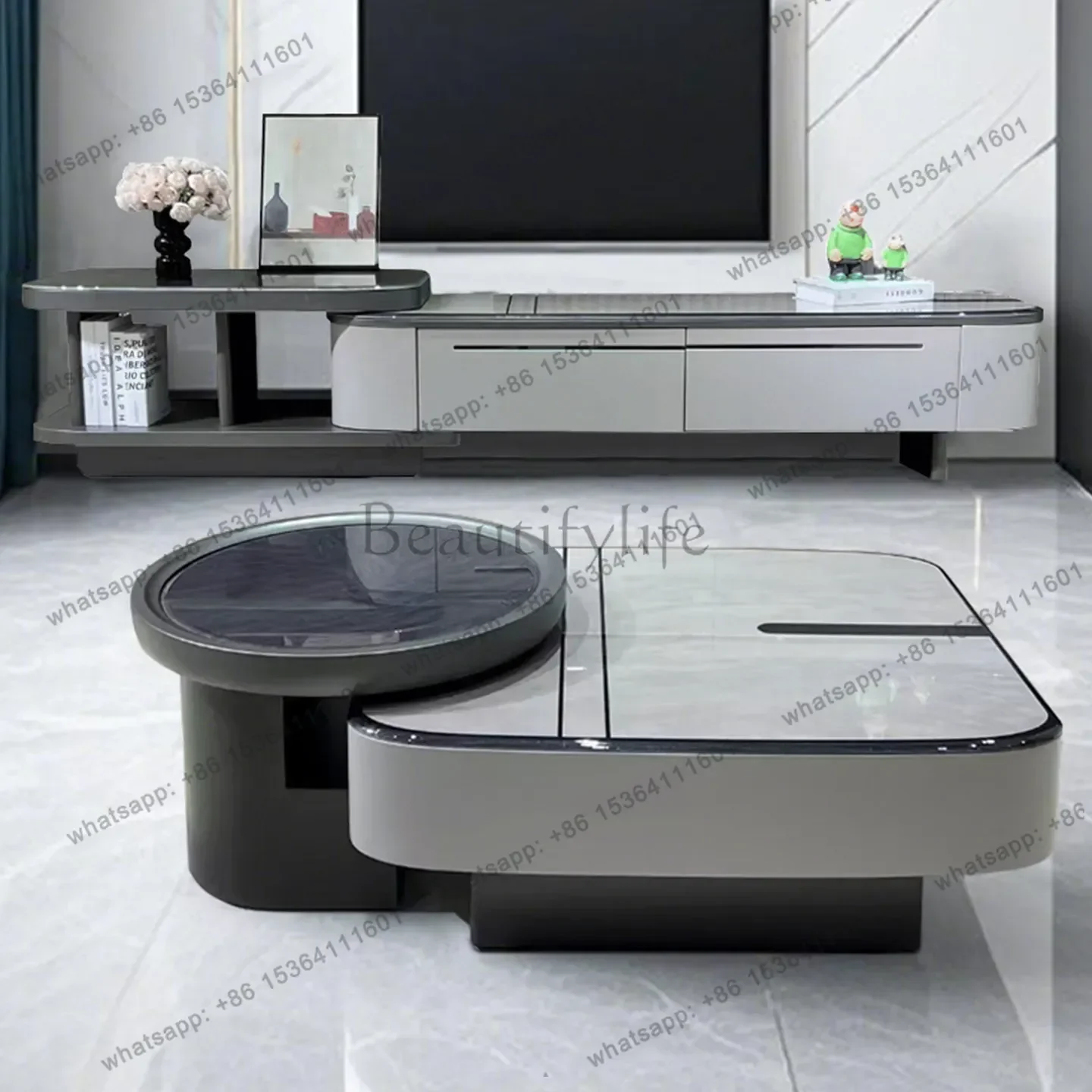 YJ Light Luxury Marble Coffee Table TV Cabinet Combination Nordic Coffee Tables Living Room Modern Mesas De Centro Para Sala