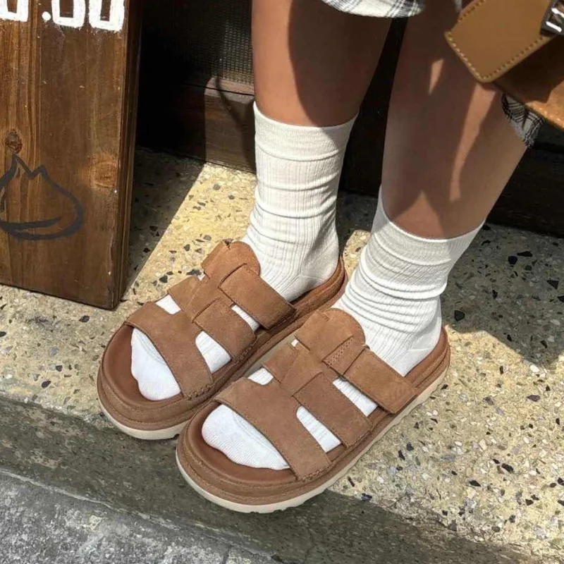 

Luxury Leather Sandals For Women Thick Sole Slide Slippers Summer Casual Open Toe Vacation Beach Shoes Outdoor Platform Sandals